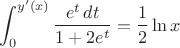 $$\int_0^{y'(x)}\frac{e^t\, dt}{1+2 e^t}=\frac12 \ln x $$
