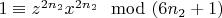 $1\equiv z^{2n_2}x^{2n_2}\mod (6n_2 +1)$