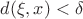 $d(\xi, x) < \delta$