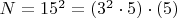 $N=15^2=(3^2\cdot 5)\cdot (5)$