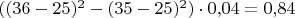 $((36-25)^2-(35-25)^2)\cdot0{,}04=0{,}84$