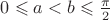 $0 \leqslant a < b \leqslant \frac{\pi}{2}$