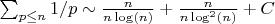 $\sum_{p \leq n}{1/p} \sim \frac {n}{n\log(n)}+\frac {n}{n\log^2(n)}+C$