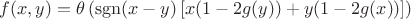 $f(x,y)=\theta\left(\operatorname{sgn}(x-y)\left[x(1-2g(y))+y(1-2g(x))\right]\right)$