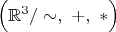 $\Bigl(\mathbb{R}^3/\sim,\ +,\ *\Bigr)$