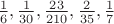 $\frac{1}{6},\frac{1}{30},\frac{23}{210},\frac{2}{35},\frac{1}{7}$