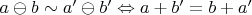 $a\ominus b \sim a'\ominus b' \Leftrightarrow a+b'=b+a'$