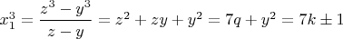 $x_1^3=\dfrac{z^3-y^3}{z-y}=z^2+zy+y^2=7q+y^2=7k\pm1$