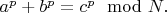 $a^p+b^p=c^p\mod N.$