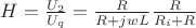 $H = \frac{U_{2}}{U_{q}} = \frac{R}{R + jwL} \frac{R}{R_{i} + R}$