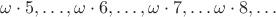 $\omega\cdot 5,\ldots,\omega\cdot 6,\ldots,\omega\cdot 7,\ldots\omega\cdot 8,\ldots$