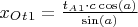 $x_O_t_1=\frac{t_A_1\cdot c \cos(a)}{\sin(a)}$
