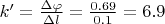 $k' = \frac{\Delta \varphi}{\Delta l} = \frac{0.69}{0.1} = 6.9$