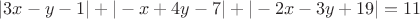 $$|3x-y-1|+|-x+4y-7|+|-2x-3y+19|=11$$