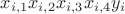 $x_{i,1}x_{i,2}x_{i,3}x_{i,4} y_{i}$ $x_{i,1}x_{i,2}x_{i,3}x_{i,4} y_{i}$