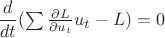 $\dfrac{d}{dt}(\sum\limits_{}^{}\frac{\partial L}{\partial u_t}u_t - L)=0$ $\dfrac{d}{dt}(\sum\limits_{}^{}\frac{\partial L}{\partial u_t}u_t - L)=0$
