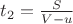 $t_{2}=\frac{S}{V-u}$