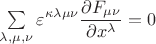 $$\mathop{\textstyle\sum}\limits_{\lambda,\mu,\nu}\varepsilon^{\kappa\lambda\mu\nu}\dfrac{\partial F_{\mu\nu}}{\partial x^\lambda}=0$$