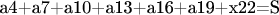 a4+a7+a10+a13+a16+a19+x22=S