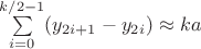 $\sum\limits_{i=0}^{k/2-1}(y_{2i+1}-y_{2i}) \approx k a$ $\sum\limits_{i=0}^{k/2-1}(y_{2i+1}-y_{2i}) \approx k a$