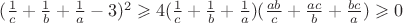 $(\frac 1 c+\frac 1 b+\frac 1 a-3)^2\geqslant4(\frac 1 c+\frac 1 b+\frac 1 a)(\frac{ab}{c}+\frac{ac}{b}+\frac{bc}{a})\geqslant0$