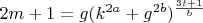 $2m+1=g(k^{2a}+g^{2b})^{\frac{3t+1}{b}}$
