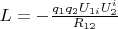 $L=-\frac{q_1 q_2 U_{1i} U^i_2}{R_{12}}$