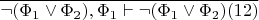 $\overline{\neg(\Phi_1\vee\Phi_2),\Phi_1\vdash\neg(\Phi_1\vee\Phi_2) (12)}$
