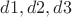 $d1, d2, d3$