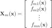 $ \mathbf{X}_m(\mathbf{x})=\left[ \begin{array}{c} f_{m1}(\mathbf{x}) \\ f_{m2}(\mathbf{x}) \\\ \vdots \\\ f_{mn}(\mathbf{x}) \end{array} \right]$