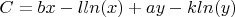 $C=bx-lln(x)+ay-kln(y)$