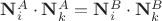$\mathbf N^A_i\cdot\mathbf N^A_k=\mathbf N^B_i\cdot\mathbf N^B_k$