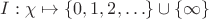 $I:\chi\mapsto\{0,1,2,\ldots\}\cup\{\infty\}$