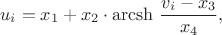 $$u_i=x_1+x_2\cdot\mathrm{arcsh}~\frac{v_i-x_3}{x_4},$$