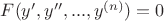 $F(y',y'',...,y^{(n)})=0$