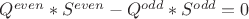 $Q^{even}*S^{even}-Q^{odd}*S^{odd}=0$