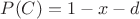 $P(C)=1-x-d$