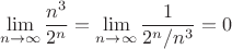 $$\lim_{n\to\infty}\frac{n^3}{2^n}=\lim_{n\to\infty}\frac{1}{2^n/n^3}=0$$