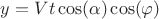 $y = Vt\cos(\alpha)\cos(\varphi)$