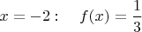 $x=-2 : \quad f(x)=\dfrac{1}{3}$