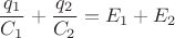 $$\[\frac{{{q_1}}}{{{C_1}}} + \frac{{{q_2}}}{{{C_2}}} = {E_1} + {E_2}\]$$