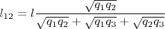 $l_{12}=l\dfrac {\sqrt {q_1q_2}}{\sqrt {q_1q_2}+\sqrt {q_1q_3}+\sqrt {q_2q_3}}$