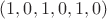 $(1,0,1,0,1,0)$