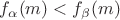 $f_{\alpha}(m) < f_{\beta}(m)$