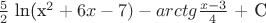 $\frac 5 2$ ln(x^2+6x-7)-arctg\frac {x-3} 4$ + C $