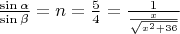 $\frac{\sin\alpha}{\sin\beta}=n=\frac{5}{4}=\frac{1}{\frac{x}{\sqrt{x^2+36}}}$