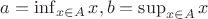 $a = \inf_{x \in A} x, b = \sup_{x \in A} x$