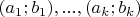 $(a_1;b_1),...,(a_k;b_k)$