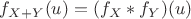 $f_{X+Y}(u)=(f_X*f_Y)(u)$