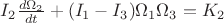 $I_2\frac{d\Omega_2}{dt}+(I_1- I_3)\Omega_1 \Omega_3=K_2$